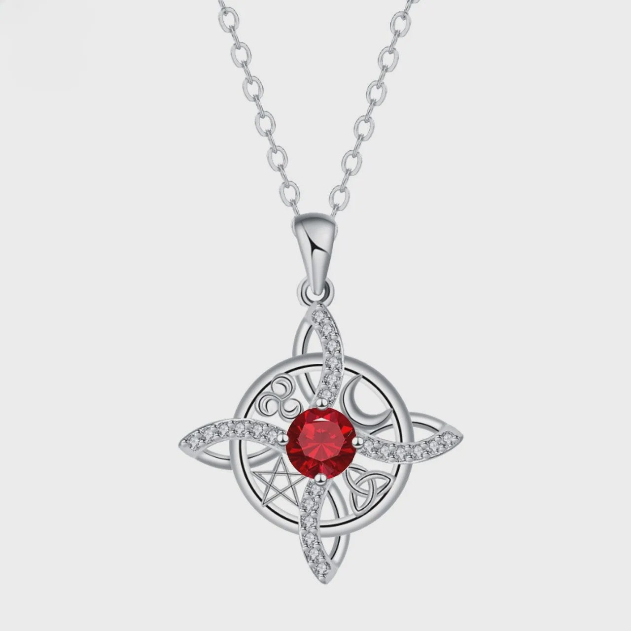Mystieke Wicca Knoop Ketting met Kristal en Geboortesteen - Ster Maan Amulet