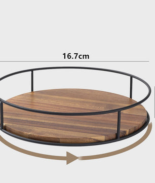 Draaibare Acacia Houten Serveerschaal met Metalen Rand - Keuken Organizer