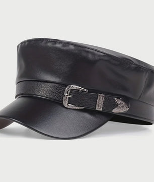 Stoere Unisex Leren Pet met Ringen en Gesp - Sailor, Captain, Militaire Stijl