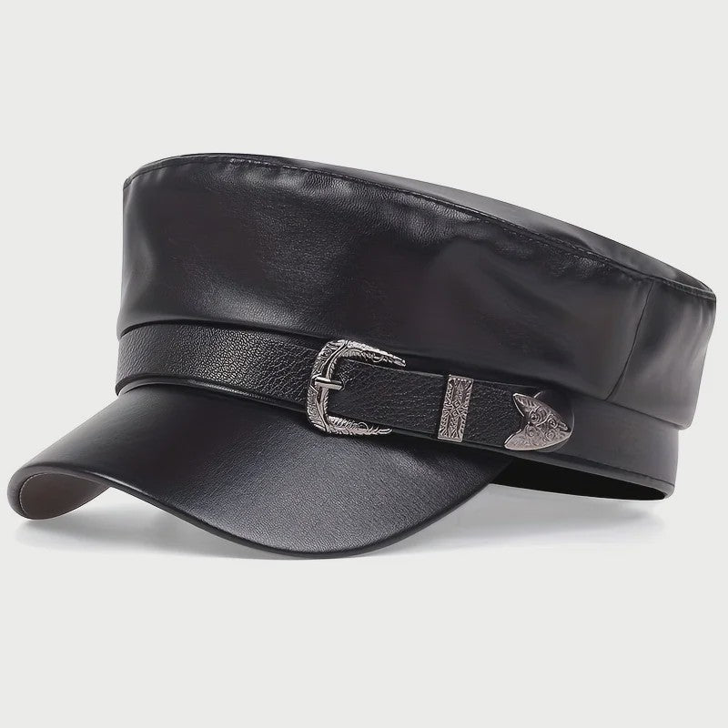 Stoere Unisex Leren Pet met Ringen en Gesp - Sailor, Captain, Militaire Stijl