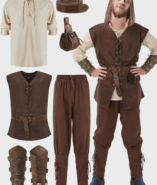 Herfst/Winter Herenkostuum: Middeleeuws Renaissance Viking Set (6-delig)