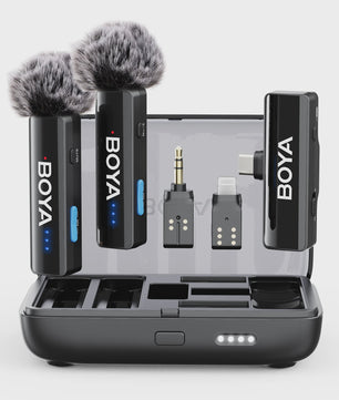 BOYA BY-LM2 Draadloos Lavalier Microfoon Systeem - 2.4GHz Dual-Channel voor iPhone, Android, Camera's
