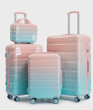4-delige PC Hard Shell Koffer Set met Gradient Strepen en Cijferslot - Spinner Trolley Bagage