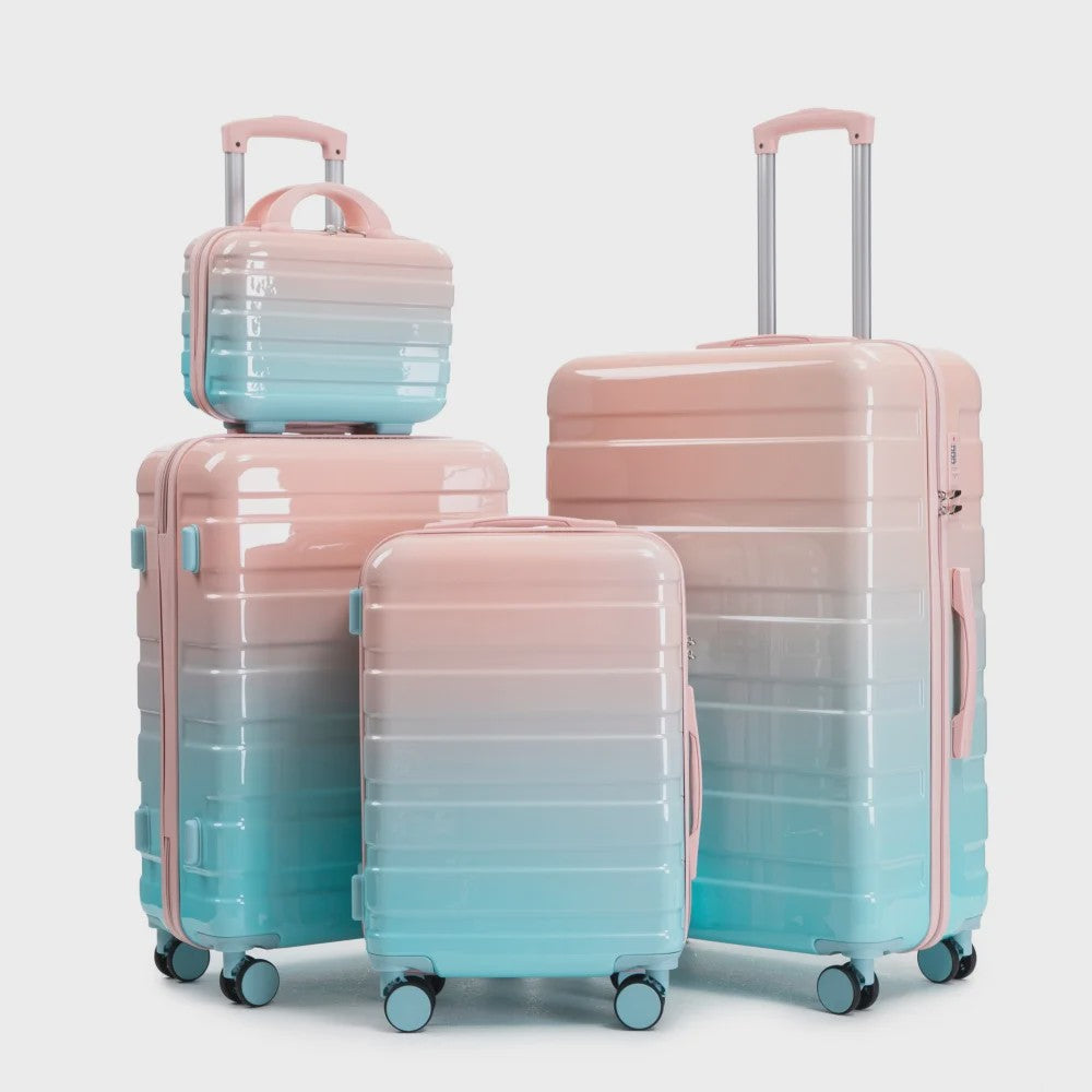 4-delige PC Hard Shell Koffer Set met Gradient Strepen en Cijferslot - Spinner Trolley Bagage