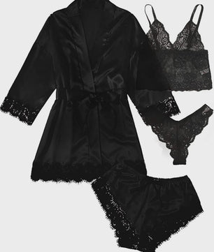 Luxe 4-delige Satin Pyjamaset met Kant - Comfortabel & Sexy