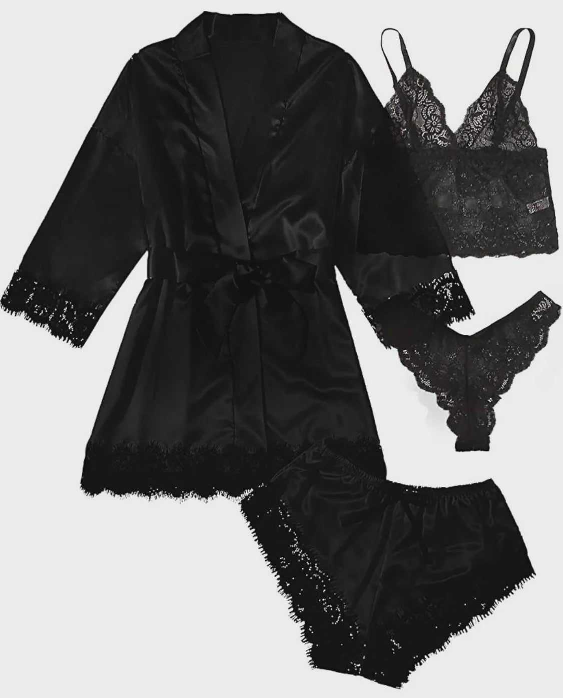 Luxe 4-delige Satin Pyjamaset met Kant - Comfortabel & Sexy