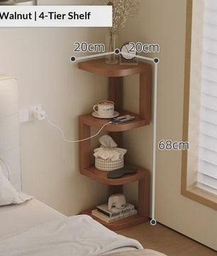 Houten Hoek Nachtkastje met 3 Niveaus - Minimalistisch & Ruimtebesparend