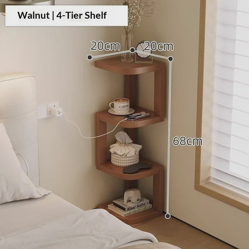 Houten Hoek Nachtkastje met 3 Niveaus - Minimalistisch & Ruimtebesparend