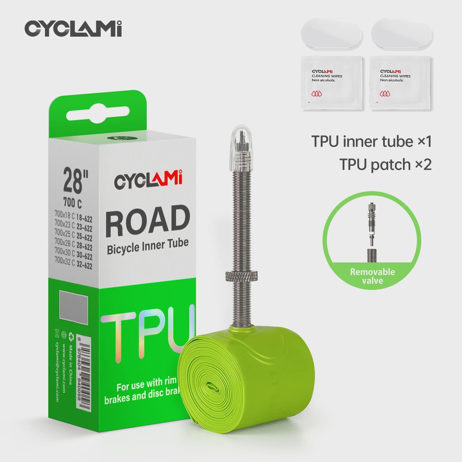 CYCLAMI Ultralichte TPU Binnenband voor Racefiets 700C - Verwisselbare Presta Ventiel