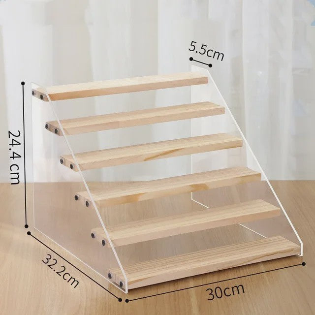 Houten Display Rek met Acryl Plateaus - 2 tot 7 Lagen voor Actiefiguren & Verzamelingen