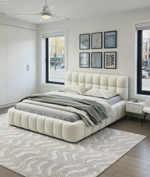 Luxe Gestoffeerd Bubble Bed 160x200 cm met Lattenbodem en Zacht Hoofdbord - Stijlvol Slaapkamermeubel