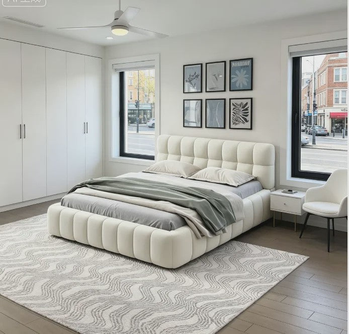Luxe Gestoffeerd Bubble Bed 160x200 cm met Lattenbodem en Zacht Hoofdbord - Stijlvol Slaapkamermeubel