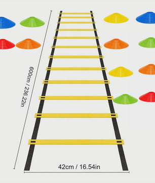Agility Ladder & Voetbal Trainingscones Set voor Snelheid, Wendbaarheid en Voetbaltraining