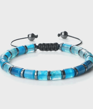 Blauwe Cilindervormige Agate Armband - Gevlochten Natuursteen Bangle voor Dames en Heren