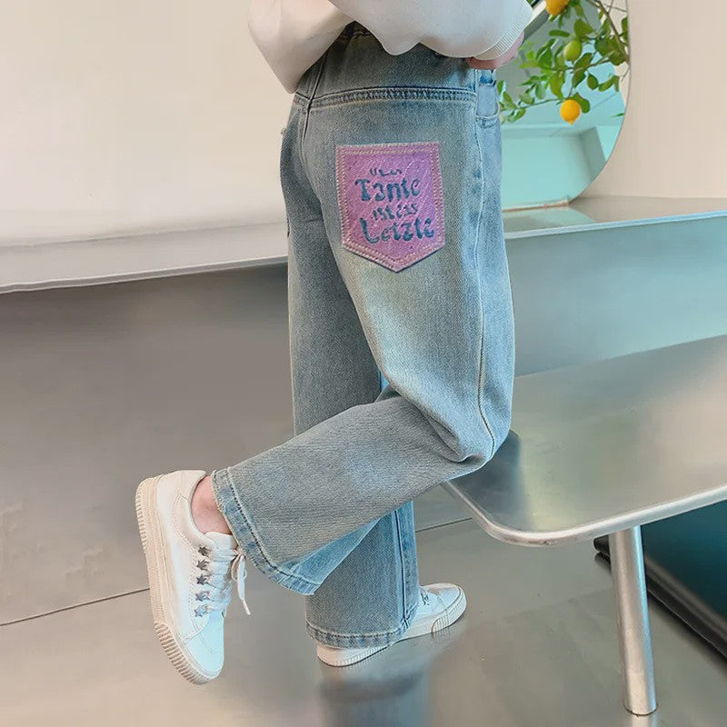 Stoere Wijde Jeans voor Meisjes - Comfortabele Streetwear Kinderbroek