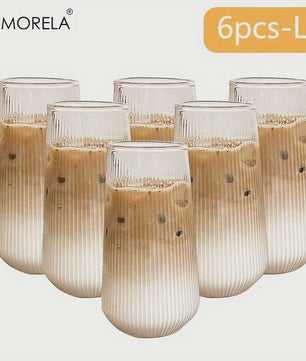 Set van 4 of 6 Hittebestendige Glazen Mokken met Verticale Ribbels - Koffie, Thee, Water, Sap