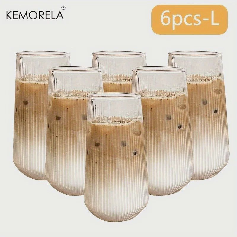 Set van 4 of 6 Hittebestendige Glazen Mokken met Verticale Ribbels - Koffie, Thee, Water, Sap