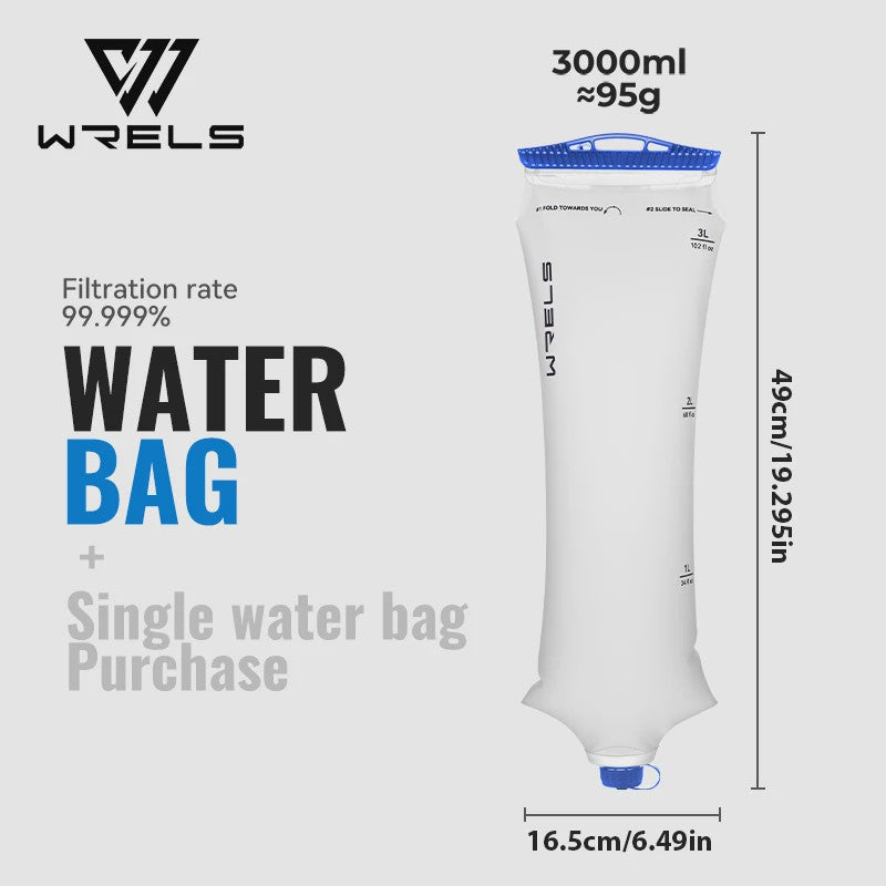 WRELS Opvouwbare Waterfilter Zak - Outdoor Waterzuivering, BPA-Vrij, Ideaal voor Survival