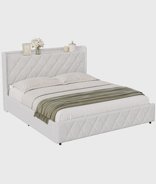 Modern Gestoffeerd Bed met Hydraulische Opbergruimte - 90x200cm of 140x200cm