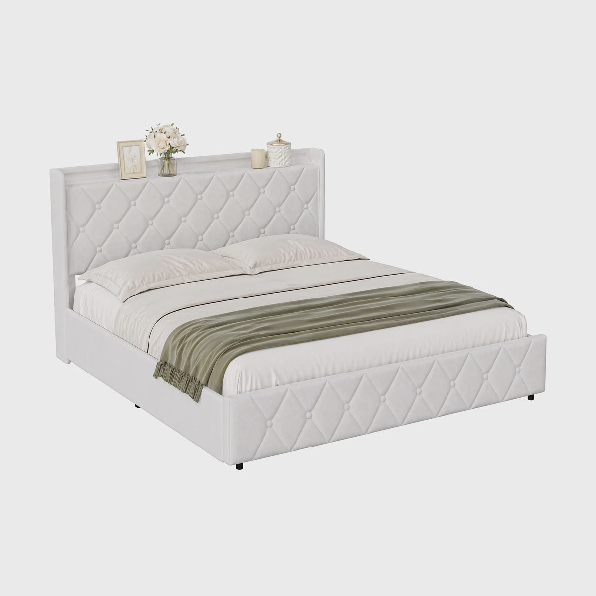 Modern Gestoffeerd Bed met Hydraulische Opbergruimte - 90x200cm of 140x200cm