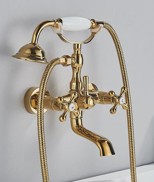 Retro Douchekraan Set met Baduitloop - Antiek Messing & Zwart Brons