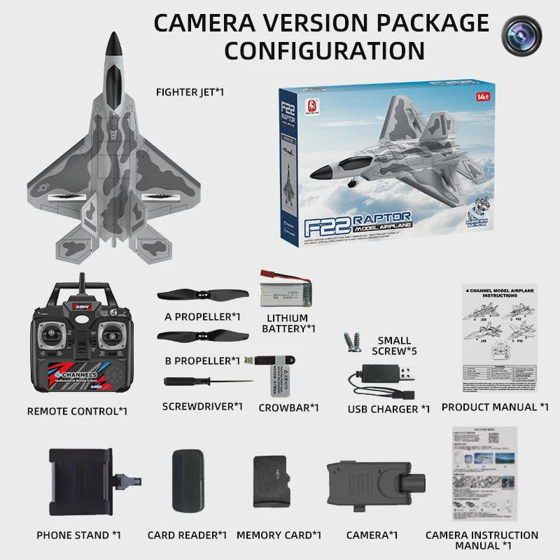 RC Vliegtuig F22 Raptor - Brushless, 4-Kanaals, EPP Schuim, 490mm Spanwijdte, Afstandsbediening Speelgoed voor Volwassenen