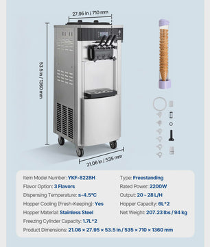 Professionele Soft Serve IJsmachine met 3 Smaken en Voorkoeling - Ideaal voor Snacks & Desserts