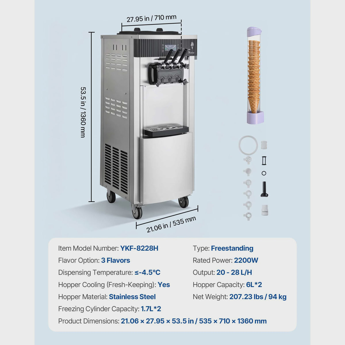 Professionele Soft Serve IJsmachine met 3 Smaken en Voorkoeling - Ideaal voor Snacks & Desserts