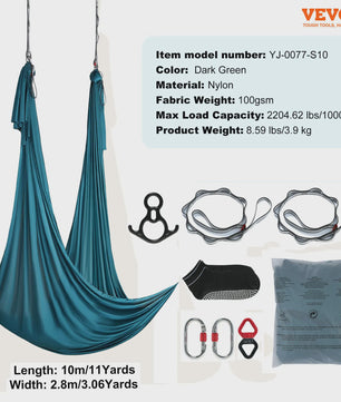 Aerial Yoga Hammock & Swing Starter Kit - 8.7/11 Yards Zijde Stof voor Alle Niveaus