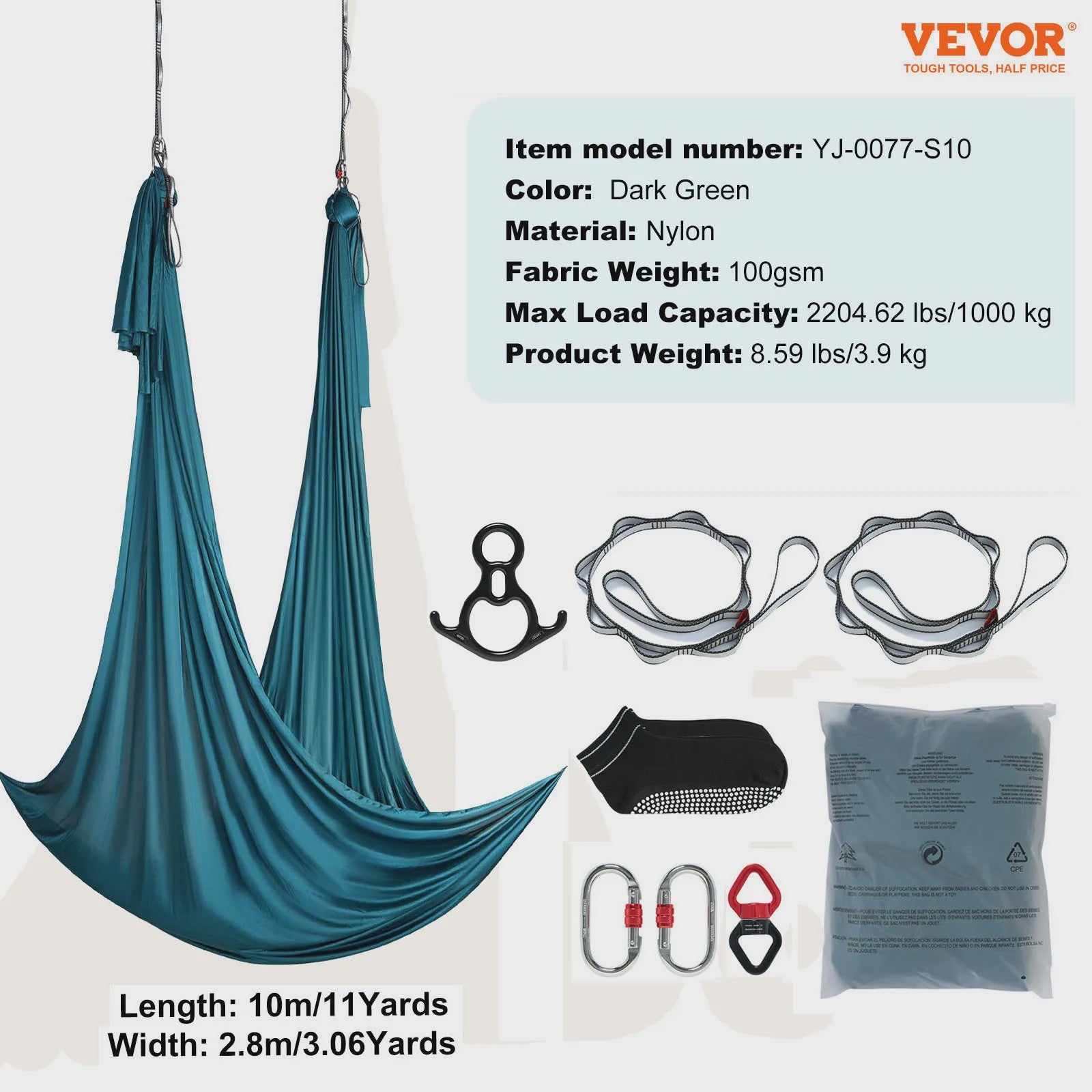 Aerial Yoga Hammock & Swing Starter Kit - 8.7/11 Yards Zijde Stof voor Alle Niveaus