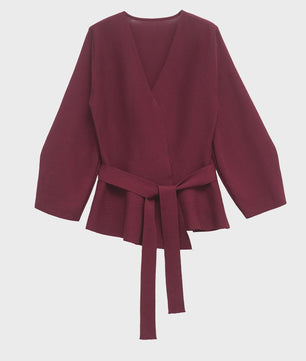 Gebreide Dames Blazer met Schouderpadden en Ceintuur - Retro V-hals