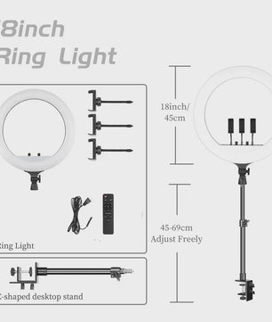 18 Inch Ring Light LED Lamp met Verstelbaar Statief & Telefoonhouder voor YouTube, Foto & Studio