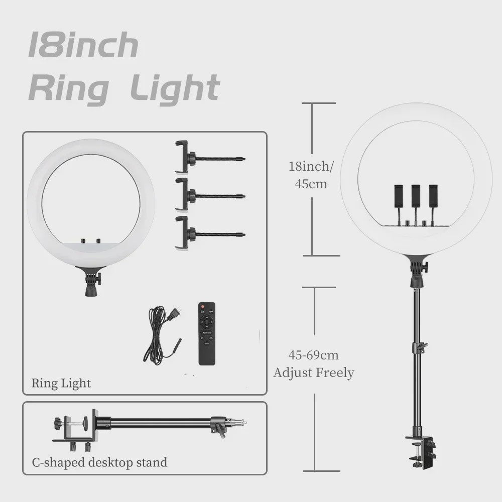 18 Inch Ring Light LED Lamp met Verstelbaar Statief & Telefoonhouder voor YouTube, Foto & Studio