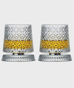 Set van 2 Draaibare Whiskey Glazen met Glazen Voet - Kristal Rum Cocktail Glazen