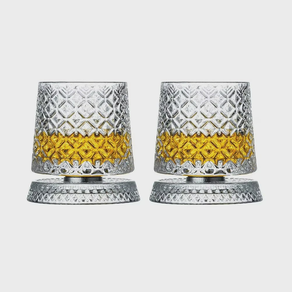 Set van 2 Draaibare Whiskey Glazen met Glazen Voet - Kristal Rum Cocktail Glazen