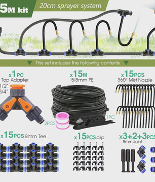 Verstelbare Nevelsproeier Kit met 8mm PE Slang en Zelfaanzuigende Pomp voor Tuin