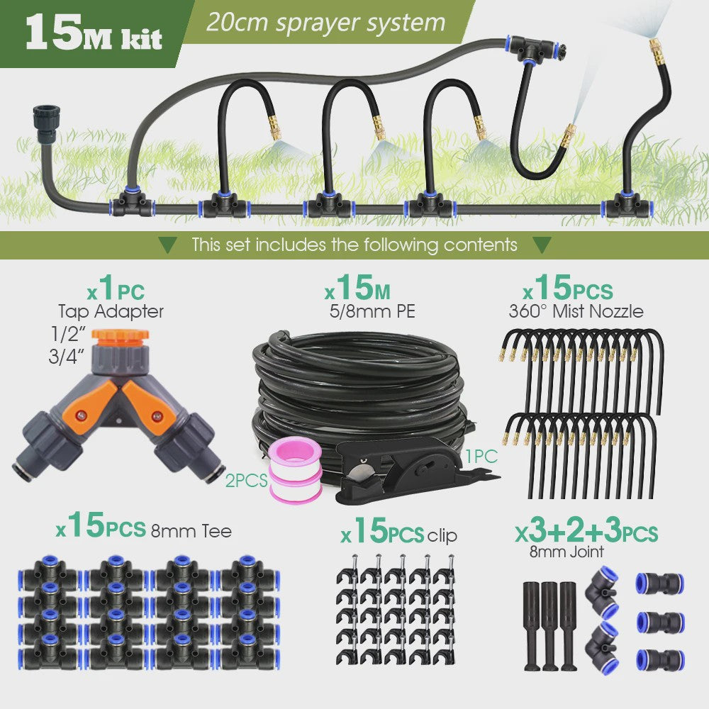 Verstelbare Nevelsproeier Kit met 8mm PE Slang en Zelfaanzuigende Pomp voor Tuin