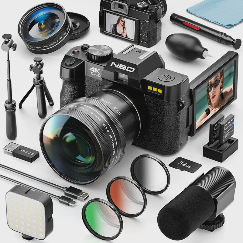 4K Digitale Camera 48MP met Groothoek & Macro Lens - Ideaal voor Vloggers en Beginners