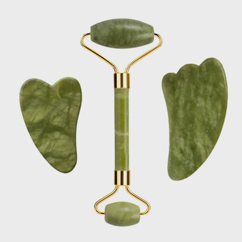 Natuurlijke Jade Roller & Gua Sha Set met Oogmasker - Gezichtsverzorging & Ontspanning