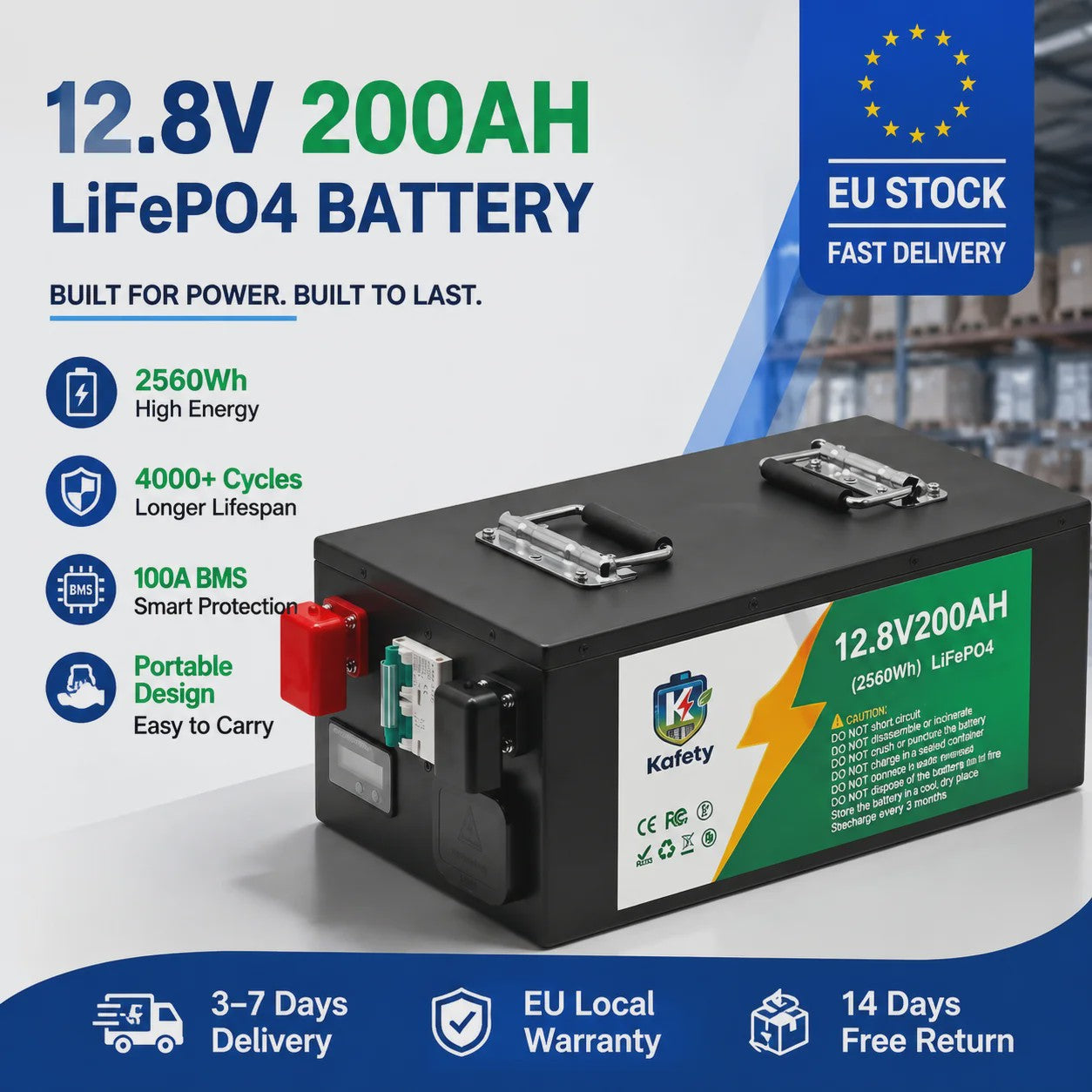 Easun 12V 200Ah LiFePO4 Accu met BMS | 6000+ Cycli | Zonne-energie, Camper, Boot, Thuisback-up