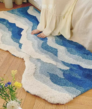 Blauw Zee Golf Vloerkleed - Esthetisch Slaapkamer & Corridor Tapijt