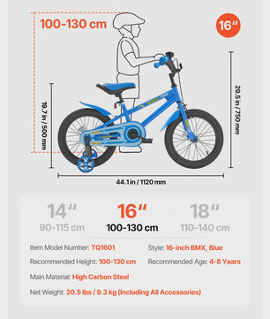 Kinderfiets BMX Stijl Blauw - 14, 16, 18 inch - Met Zijwieltjes
