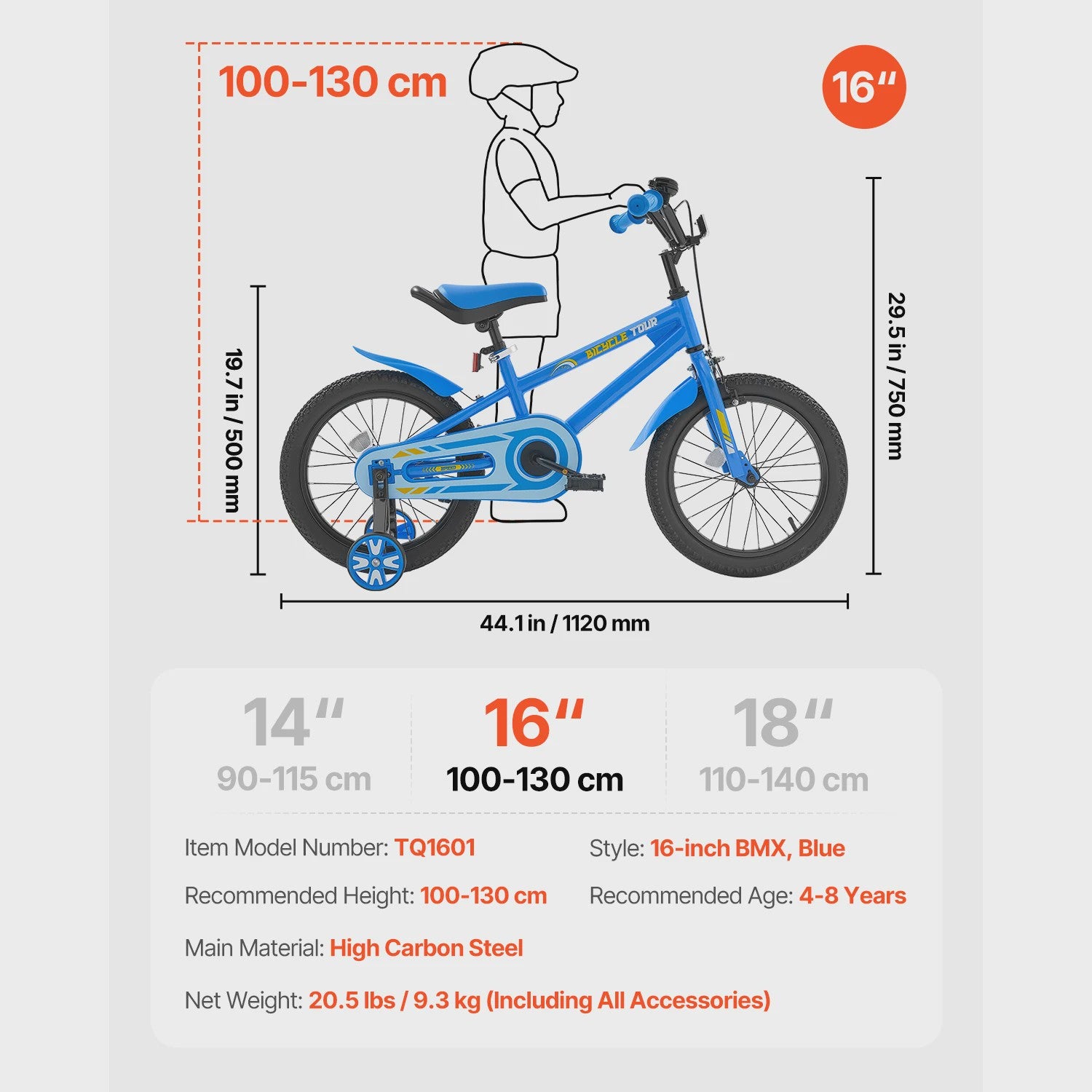 Kinderfiets BMX Stijl Blauw - 14, 16, 18 inch - Met Zijwieltjes