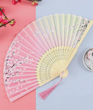 Vintage Zijden Vouwbare Handwaaier - Chinees/Japans Bamboe, Perfect voor Dans & Decoratie