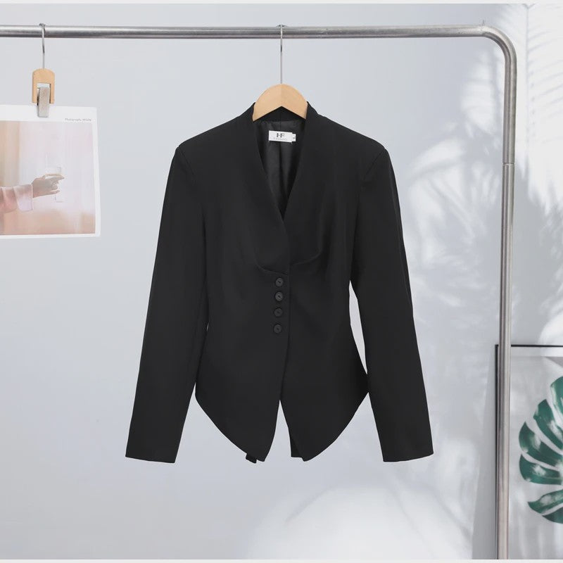 Dames Asymmetrische Blazer met V-hals en Lange Mouwen - Casual Lente Jasje