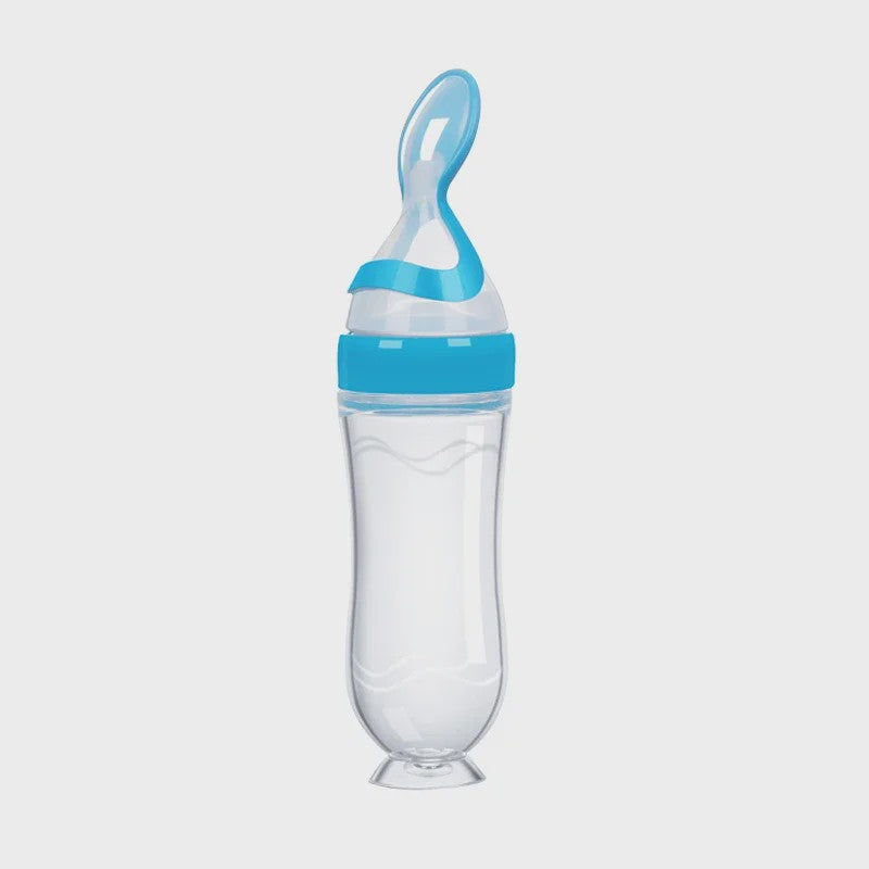 Baby Fles met Lepel - Siliconen Knijpfles voor Babyvoeding en Rijstpap