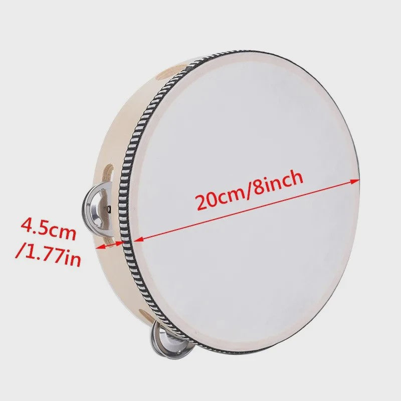 Miwayer Houten Tamboerijn met Metalen Schelletjes - 4 t/m 10 Inch