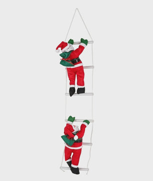 100cm Kerstman aan Ladder - Hangend Kerstdecoratie Ornament met Cadeauzak