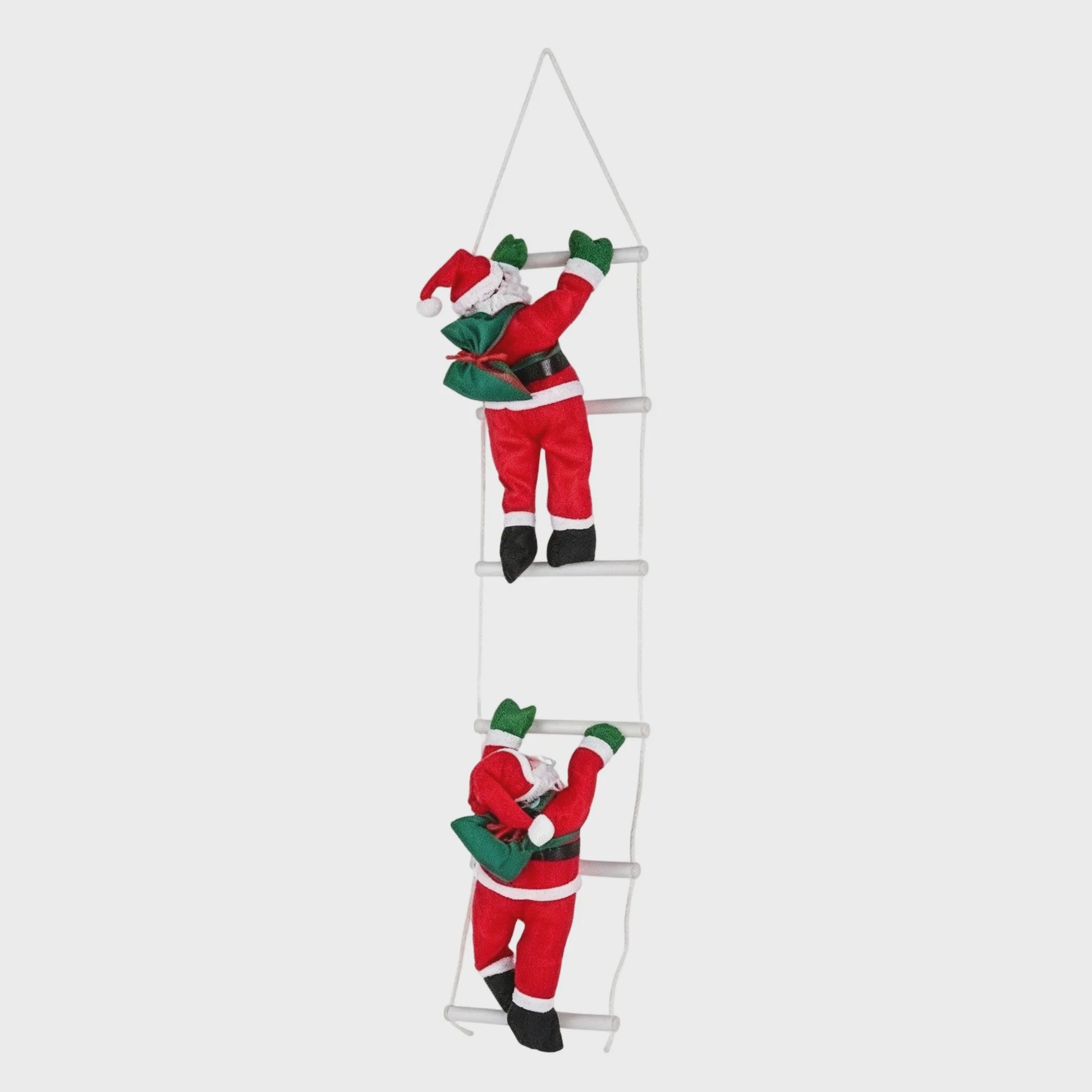 100cm Kerstman aan Ladder - Hangend Kerstdecoratie Ornament met Cadeauzak