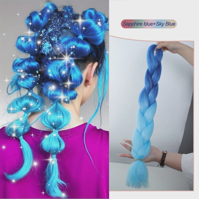 Glanzende Regenboog Jumbo Vlechten met Tinsel - Synthetisch Haar voor Festivals & Feesten